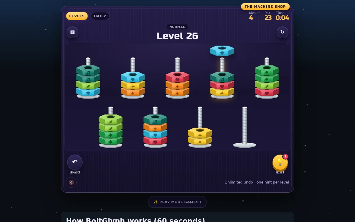 BoltGlyph nut sort puzzle screen